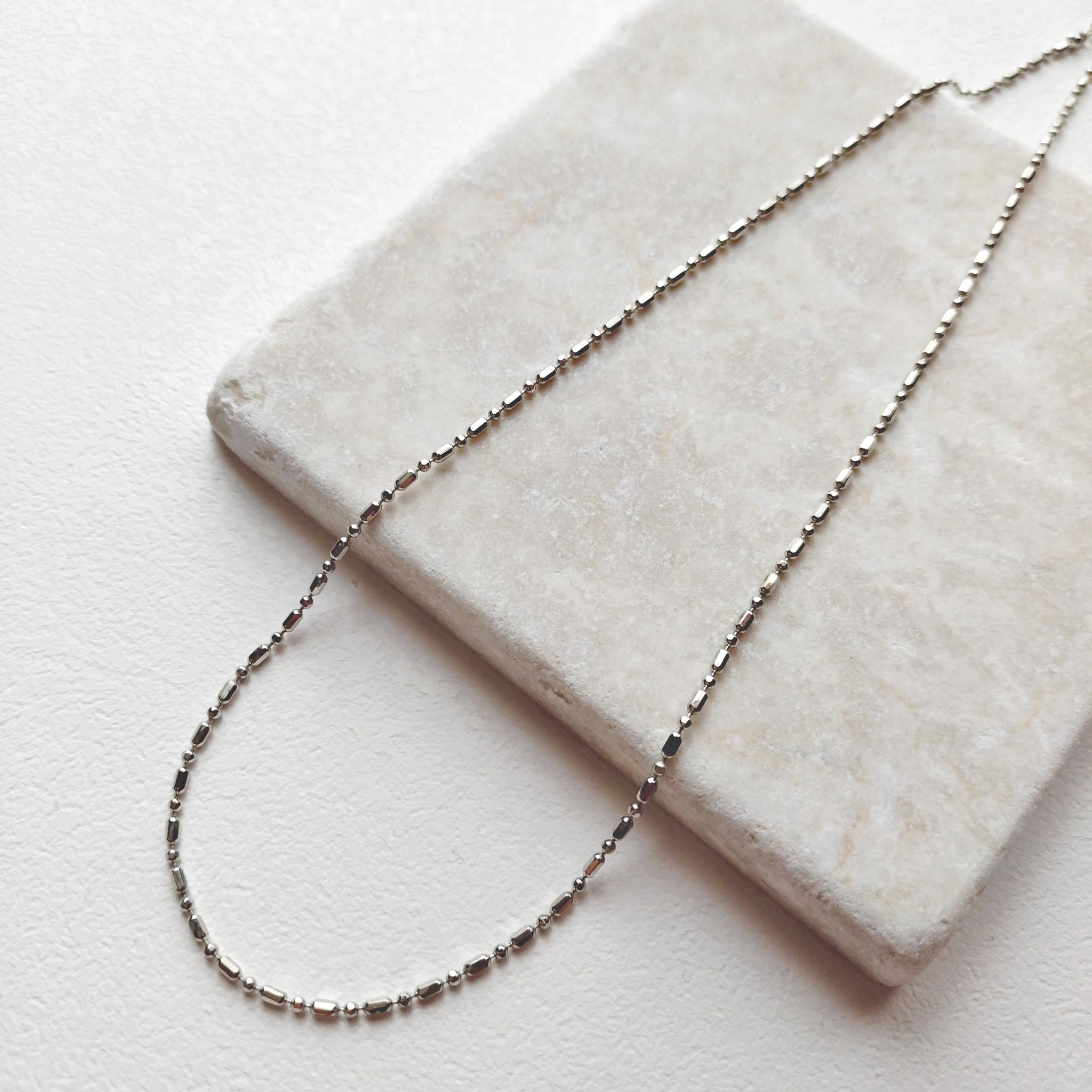 Cylinder Ball Chain Necklace/Silver Color